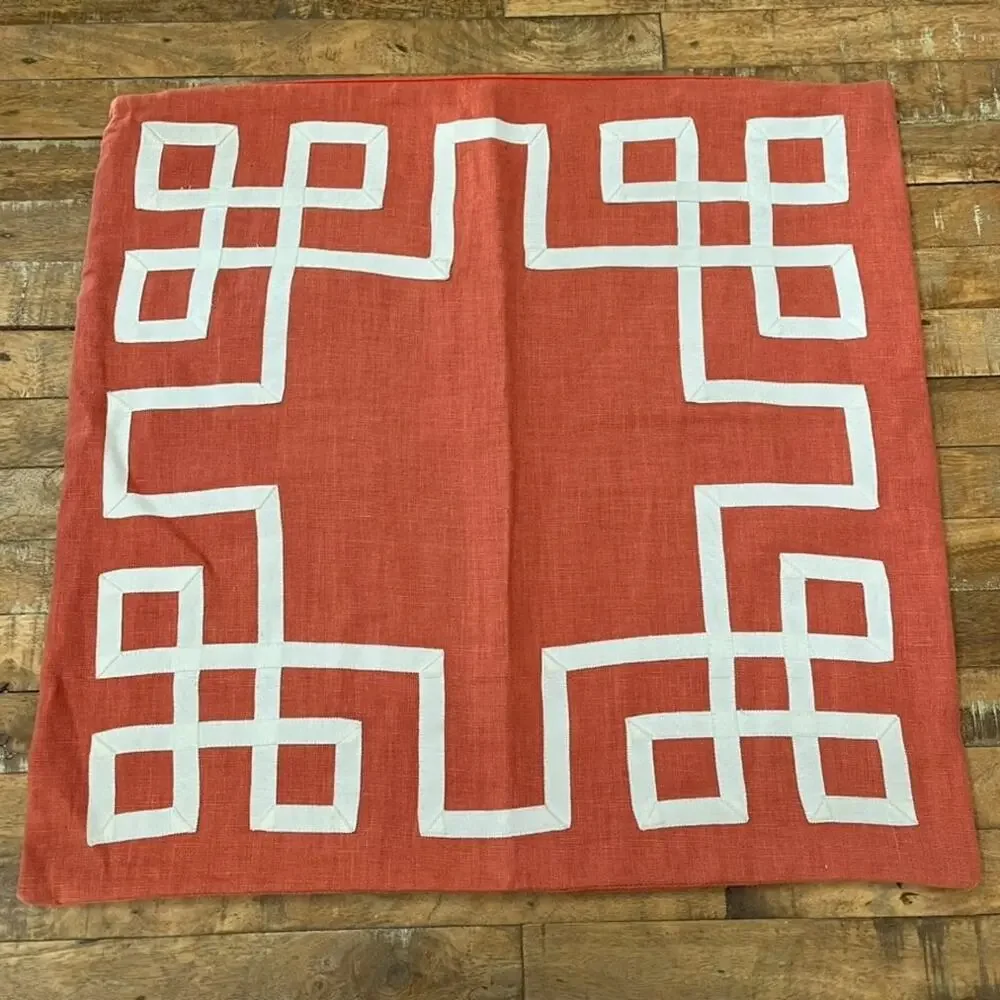 Barclay Butera Breeze Scarlet Linen Greek Key Pillow Covers 21” X 21”